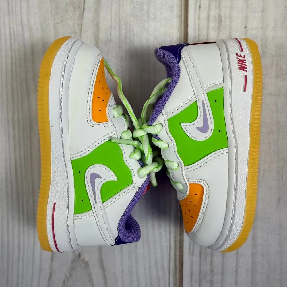 Nike Air Force 1 Toddler Shoes‎ White Orange Green Purple Yellow Size 6C